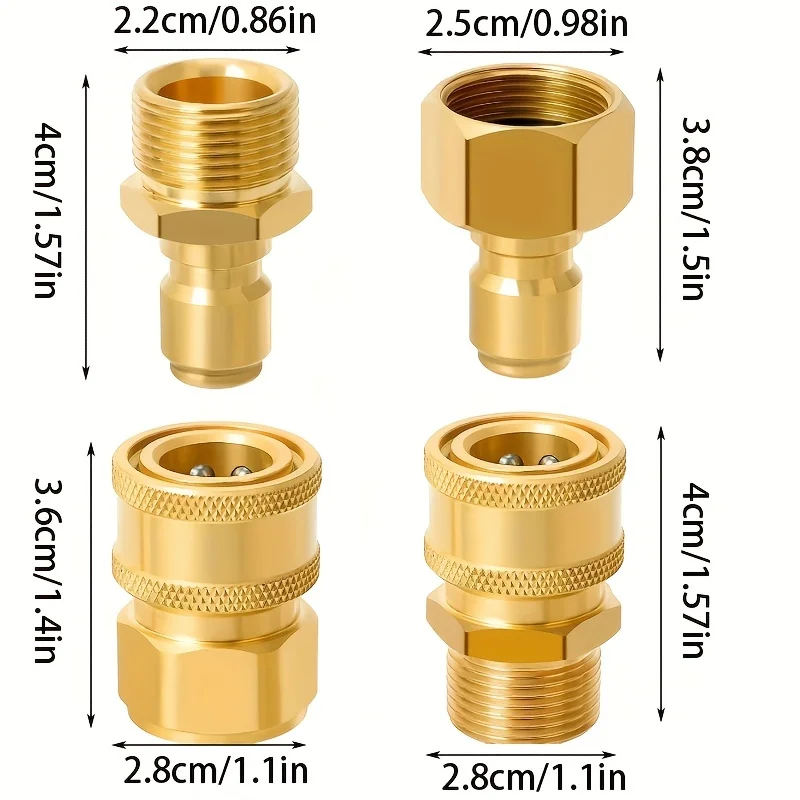 4-Pc High-Pressure Quick Disconnect Adapters, M22-15mm to 3/8", Solid Brass for Electric Pressure Washers 2