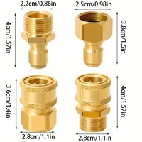 4-Pc High-Pressure Quick Disconnect Adapters, M22-15mm to 3/8", Solid Brass for Electric Pressure Washers 2