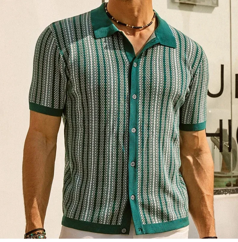 Summer new men's striped T-shirt polo Shirt High quality Ice silk fabric breathable wiry size Casual beach style mens shirts 3XL 17 Sba1e70b19b6e4549b7dc28243ffb0ab6M