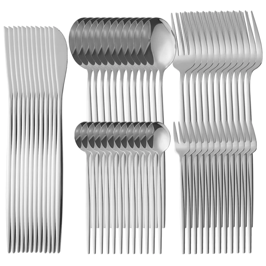 60 piece stainless steel tableware set for 12 people, including knives, forks, spoons, flat bottomed pots, tableware, kitchen pl