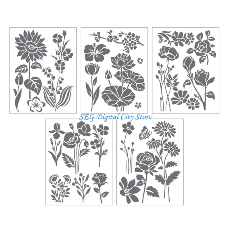 U75B 5Pcs 꽃 나비 템플릿 어린이 나무 사인 그림에 대 한 스텐실 그리기 Scrapbooking 저널 사진 앨범 벽 예술