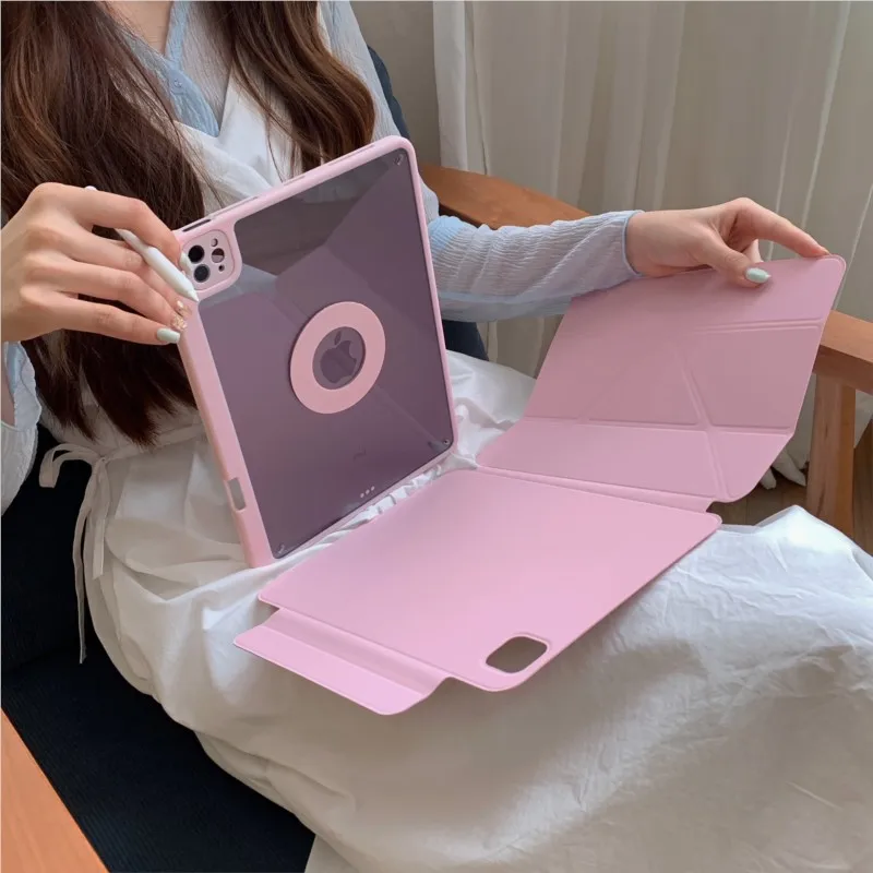 Magnetic Solid Color Multi-Fold Stand Tablet Case Cover