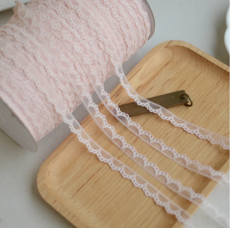 20 메터/몫 1cm 너비 핑크 화이트 블랙 고품질 레이스 패브릭 트림 DIY 의류 액세서리 자수 레이스 리본 활 공예