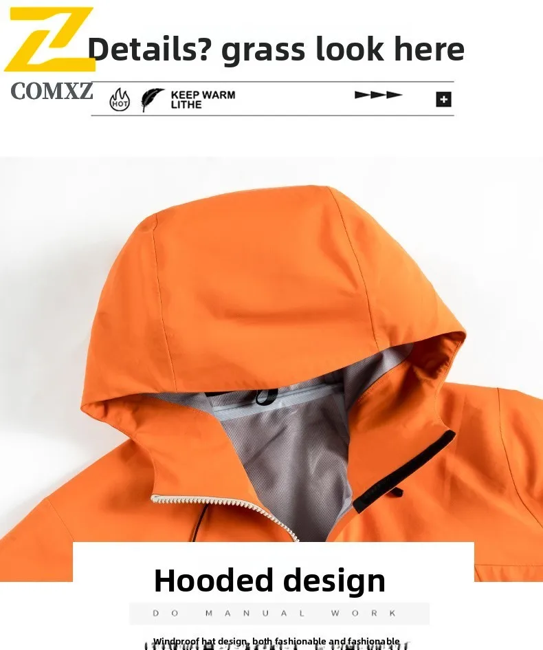 EiAO Hard Shell Jacket Men Women Waterproof Windproof Camping Travel Adventure Seam Sealed Outdoor Hiking Detachable Hood