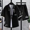 Summer New men's Printed Shirt Sets High quality Fashion Trend Shirt Shorts 2Piece Suit 3