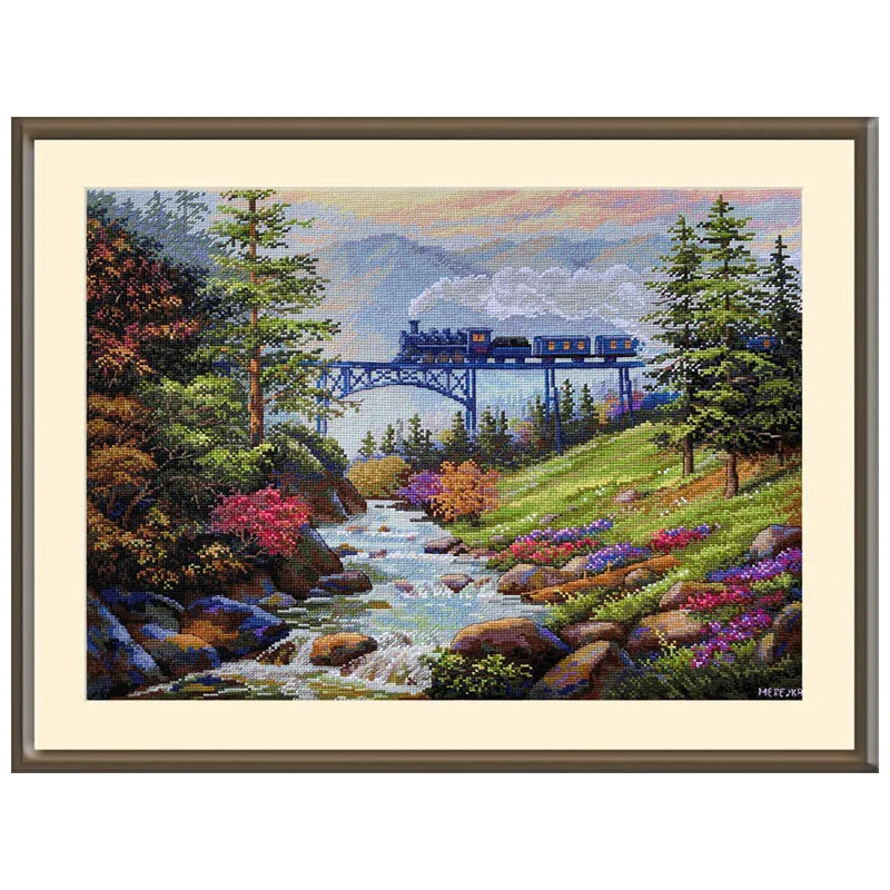 Cross Stitch Kit Counted Cross Stitch Kits Embroidered Home Decoration Mountain Railway