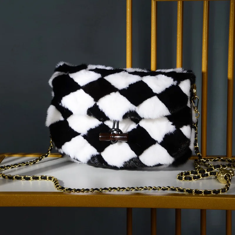 High Quality Mink Fur Straw Bag New Women's Crossbody Bag Fashion Chain Large Capacity Shoulder Bag High-end Banquet Wrist Bag