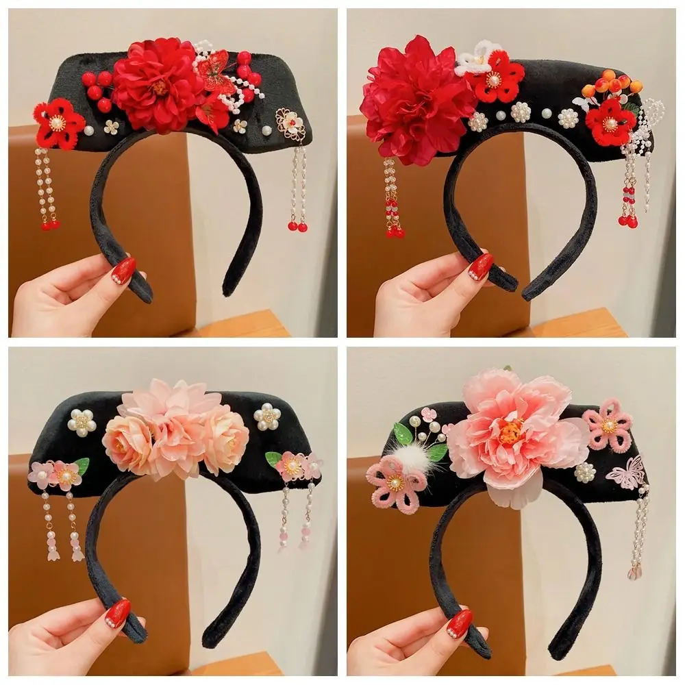 Flower Chinese Style Headwear Bow Pearl Ancient Style Headband Princess Hair Hoop Antique Headband Hanfu Hair Clip Children