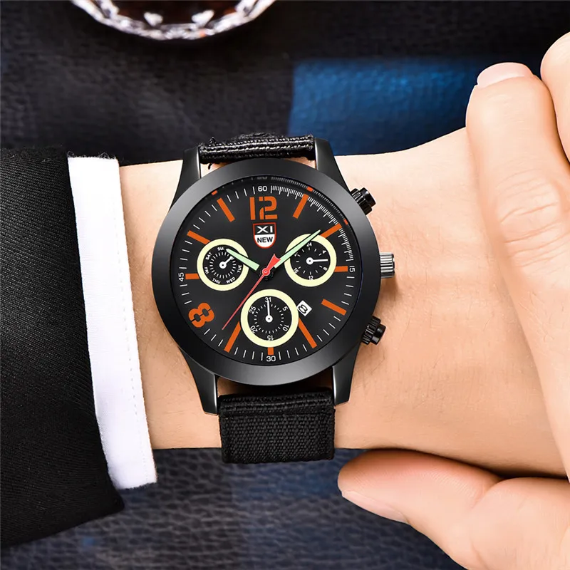 Students XINEW Brand Watches For Men Fashion Casual Nylon Band Date Quartz Watch Erkek Barato Saat Montre Homme Reloj Hombre