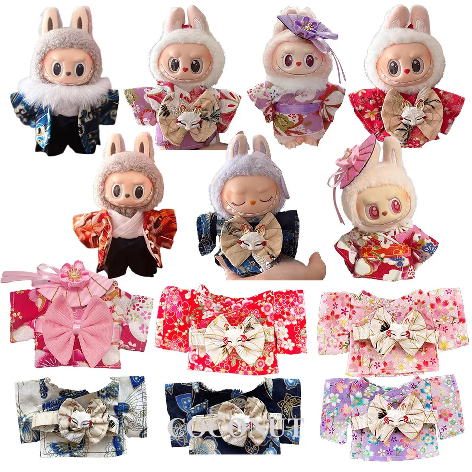 Labubu Japanese Sakura Kimono with Fox Mask & Belt Set