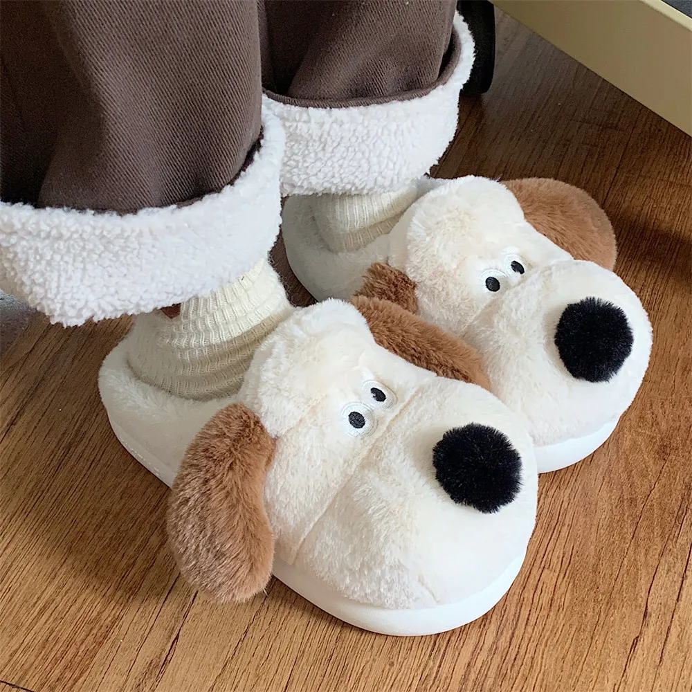 Cute Dog Animal Pantofole 2024 Inverno Scarpe Da Donna Donna Kawaii Fluffy Winter Warm Fur Slides Scarpe Indoor Home Pantofole Di Peluche