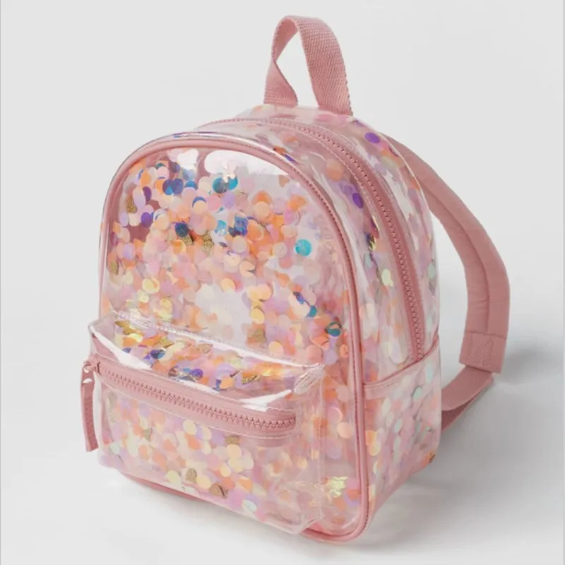 

2023 Summer Confetti Transparent PVC Backpack Kids Ladies SchoolBag Kindergarten Children Color Confetti Ornament Girls Backpack