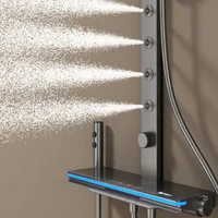 Shower Kit with Storage Shelf, Ambient Lighting, 5-Mode Showering Experience,Thermostatic Mixer,Gunmetal Shower Head Home Shower 4