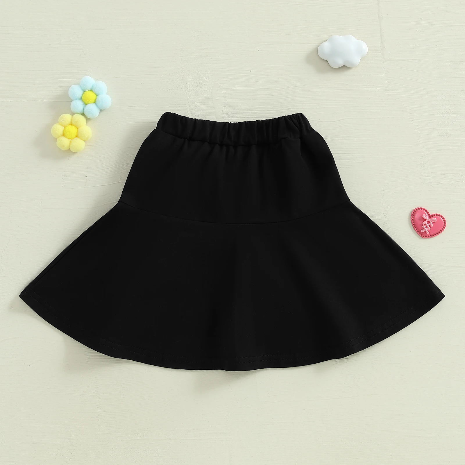 FOCUSN2-7Y Fashion Little Kids Girls Skirts 3 Colors Solid Elastic Waist Mini A Line Ruffles Trumpt Skirts