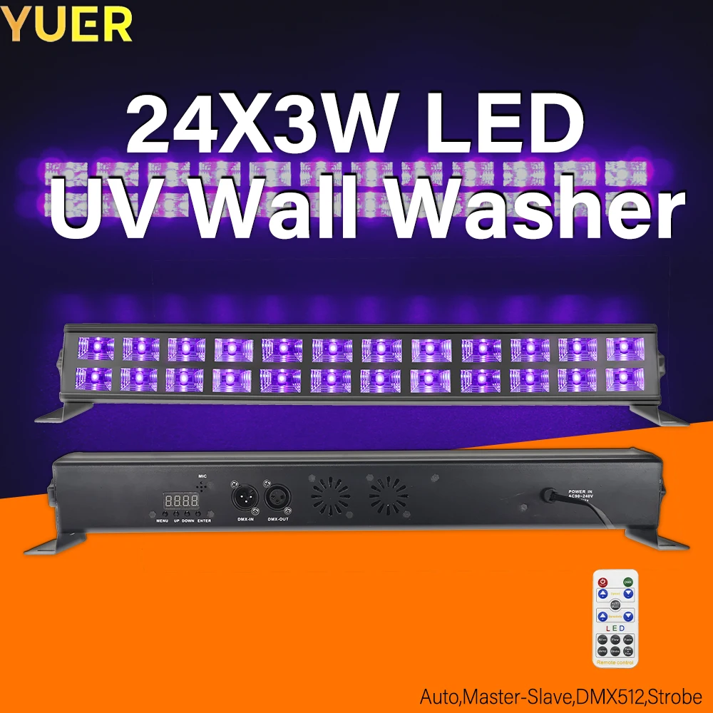 

24X3W LED UV Wall Washer Lights Remote Control UV LED Strobe DJ Disco Party Bar Wash Light For Christmas Indoor Effect Lights