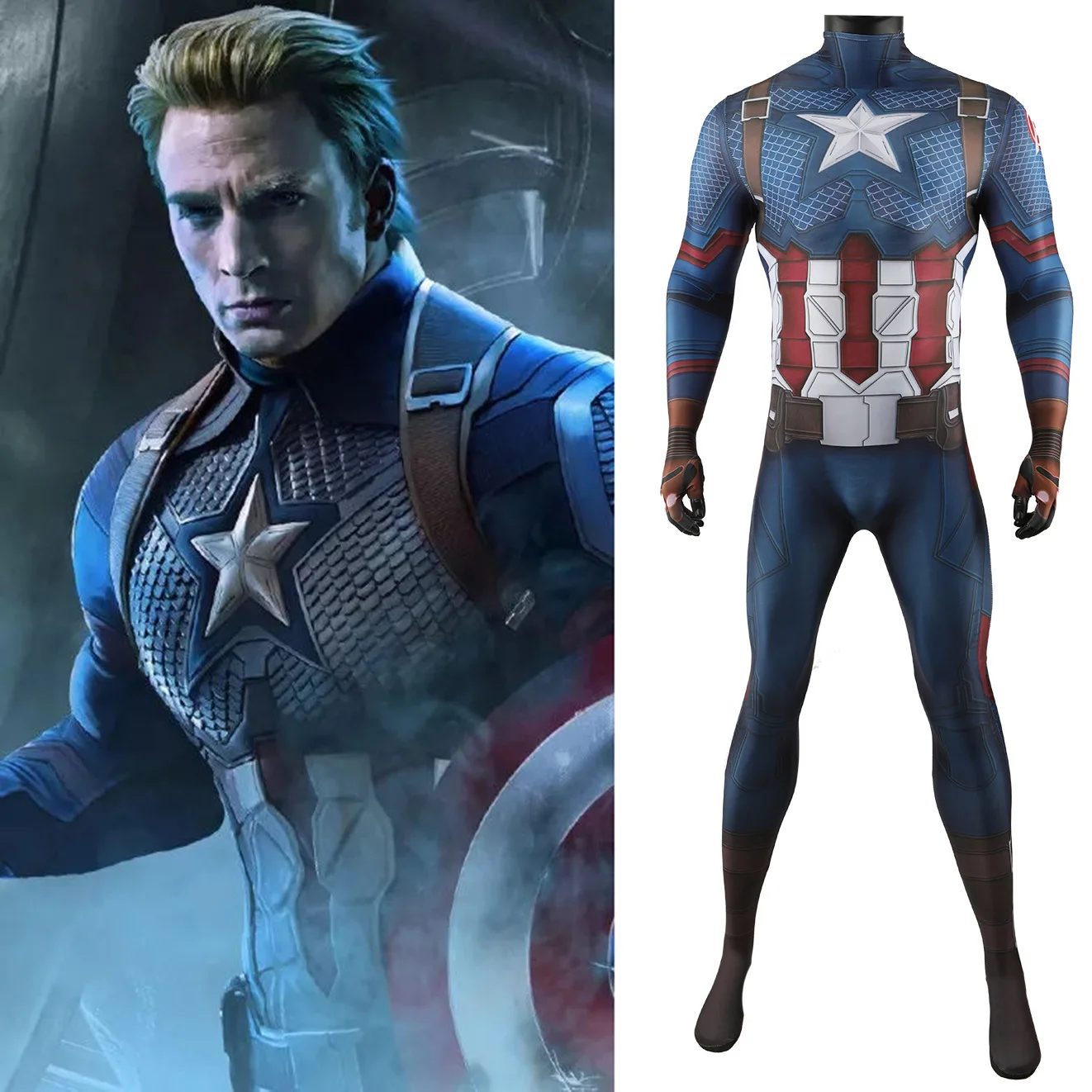 Endgame Captain America Costume Cosplay Superhero Captain America 3D Stampato Spandex Outfit Costume Di Halloween Body Per Adulto