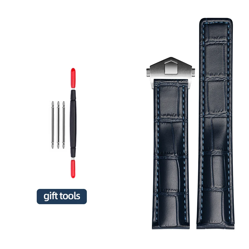 Premium Genuine Leather Blue Watch Strap, Exquisite Wristwatch Band in Multiple Sizes