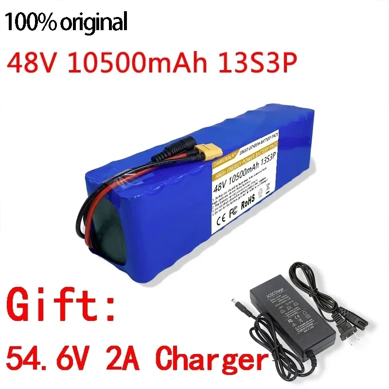 

48V Battery 10.5Ah 13S3P XT60 18650 Lithium ion Battery Pack For 54.6v E-bike Electric bicycle Scooter with BMS charger