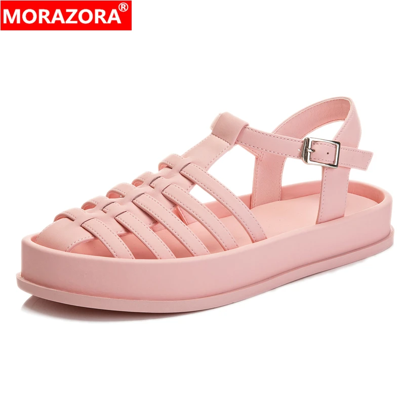 morazora-2024-new-summer-genuine-leather-sandals-women-shoes-buckle-pink-sweet-gladiator-flat-sandals-ladies-summer-shoes