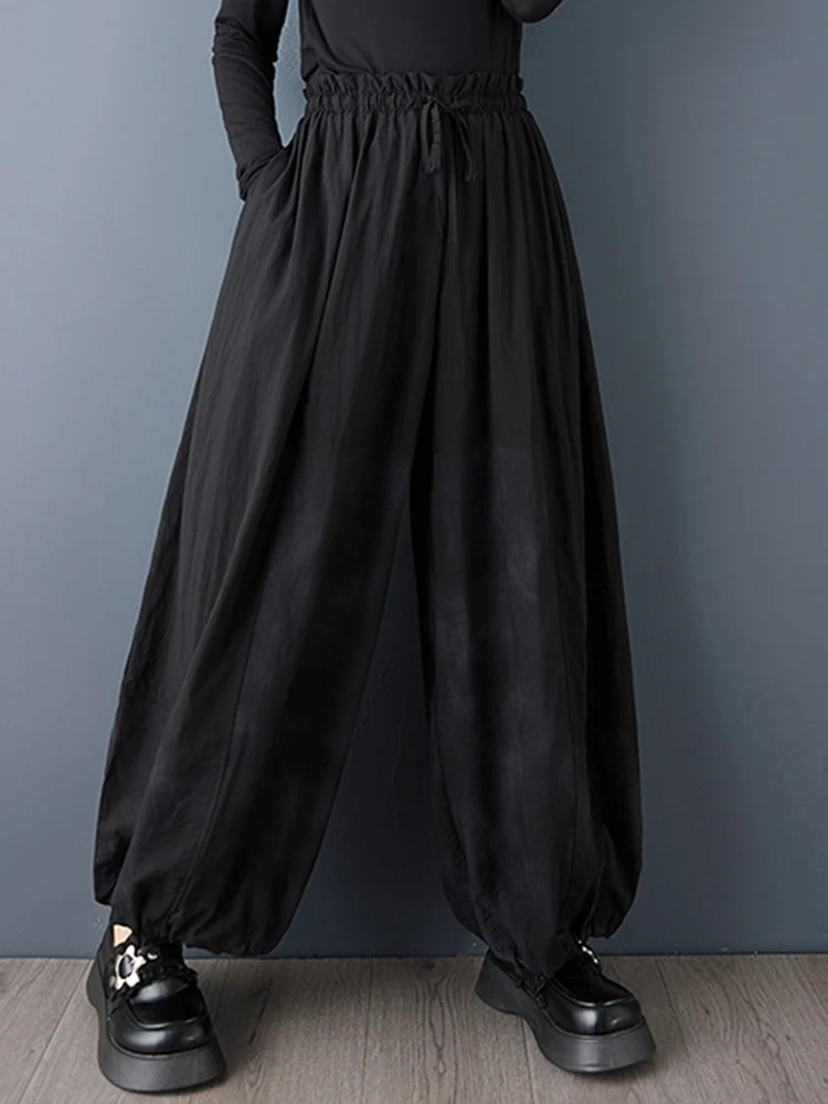 Oversized Patchwork High Waist Wide Leg Pants Women New Drawstring Fashion Casual Loose Vintage Trousers Spring Autumn 2025