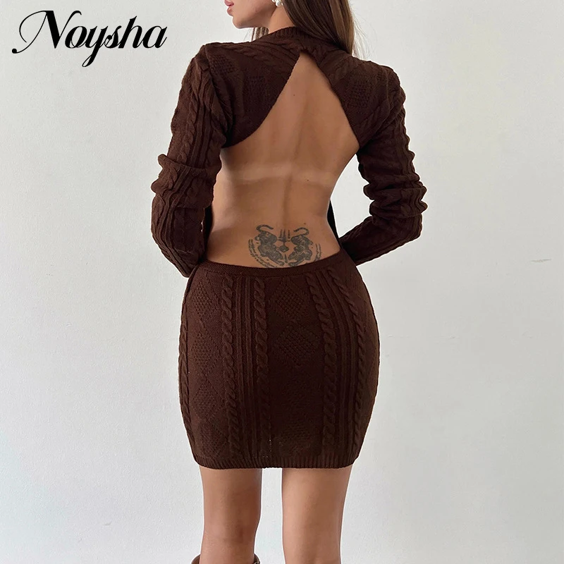 

Sexy Off-Shoulder Knitted Sweater Dress Winter Lady Fashion Solid Slim-Fit Party Dress Autumn O-Neck Long Sleeve Hip Wrap Dress