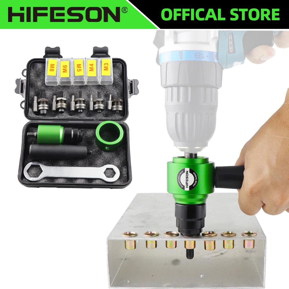 HIFESON M3 M4 M5 M6 M8 Electric Rivet Tool Aapter Manual Rivter Handheld Rivet Gun Connector Kit For Flat Nuts