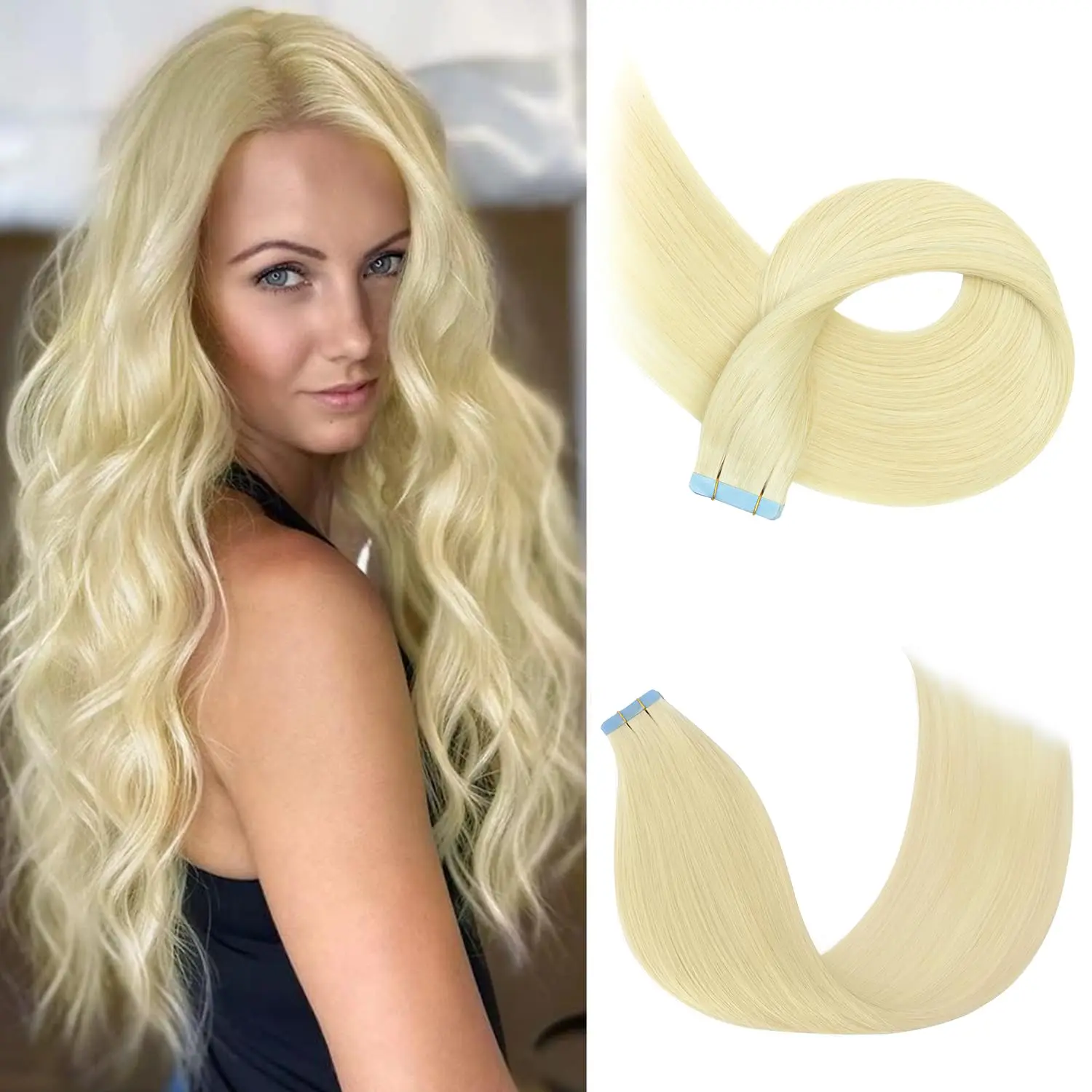 

Straight Tape in Hair Extensions Human Hair PU Natural Hair Extentions #613 Honey Blonde Tape Weft Tape In 20pcs/pack Add Volume