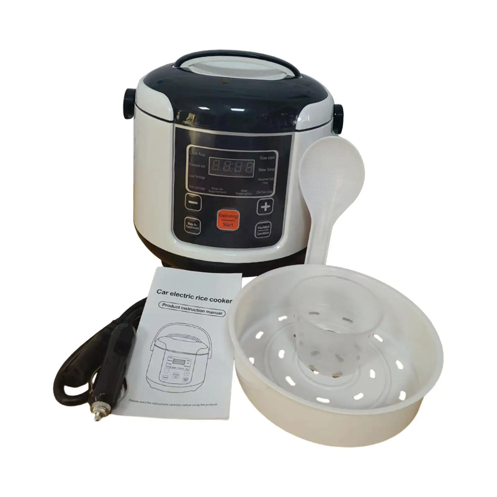 Rice Cooker for Car Travel Rice Cooker 2L Multifunction Small with Steaming Tray Vehicle RV Trip Electric Rice Cooker