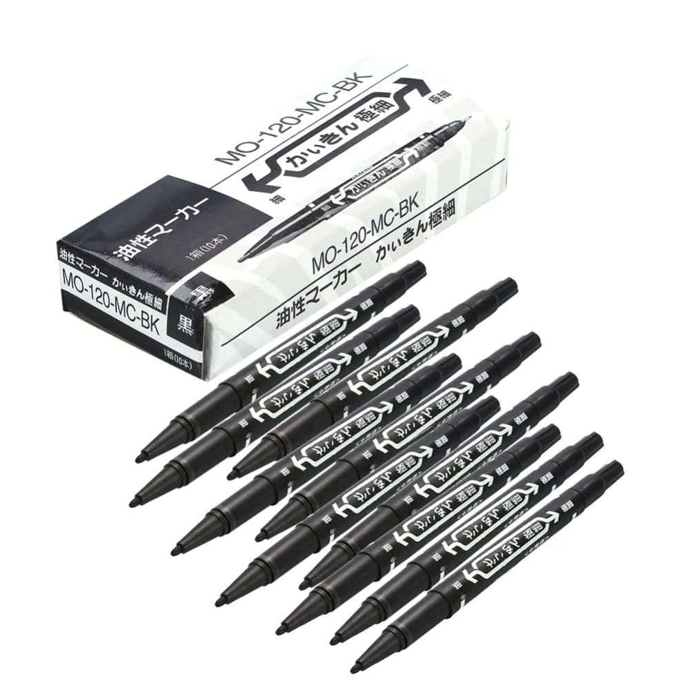 10Pcs Black Dual Tip Tattoo Skin Marker Pen Body Piercing Positioning Marking Tools Tattoo Semi-Permanent Makeup Accessories stainless steel precision positioning measuring ruler marking t ruler hole scriber woodworking scribing tool 200mm 300mm 400mm