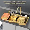Luxury Black Golden Smart Waterfall Kitchen Sink Integrated Multifunction Digital Display Set Stainless Steel Large Single Slot 3