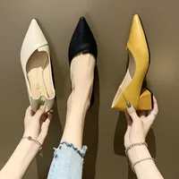 Fashion Solid Color Women's Pumps Shoes  Pu Pointed Toe Office Work Ladies High Heel Female Slip on Casual Shoes 2