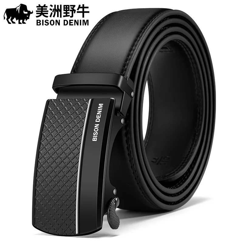 BISON DENIM Automatic Buckle Men Belts Luxury Designer Genuine Leather Strap for Men High Quality Luxury Brand Business Belt
