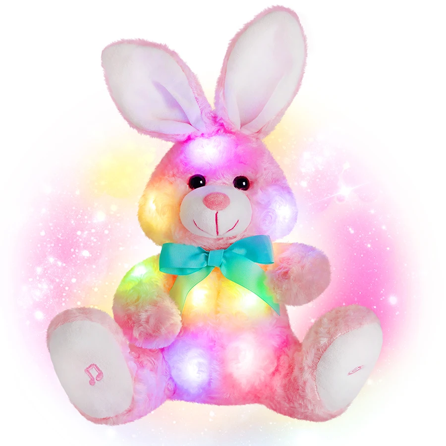 

Cute Pink Bunny Rainbow Plush Toys Music Rabbit LED Colorful Light Toy Birthday Festival Gift Stuffed Doll Animals High Quality