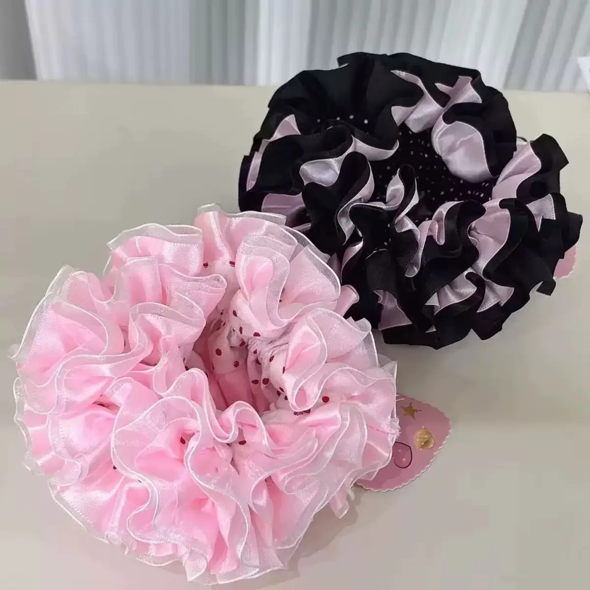 Elegant Ballet-Style Pink Polka Dot Hair Scrunchie