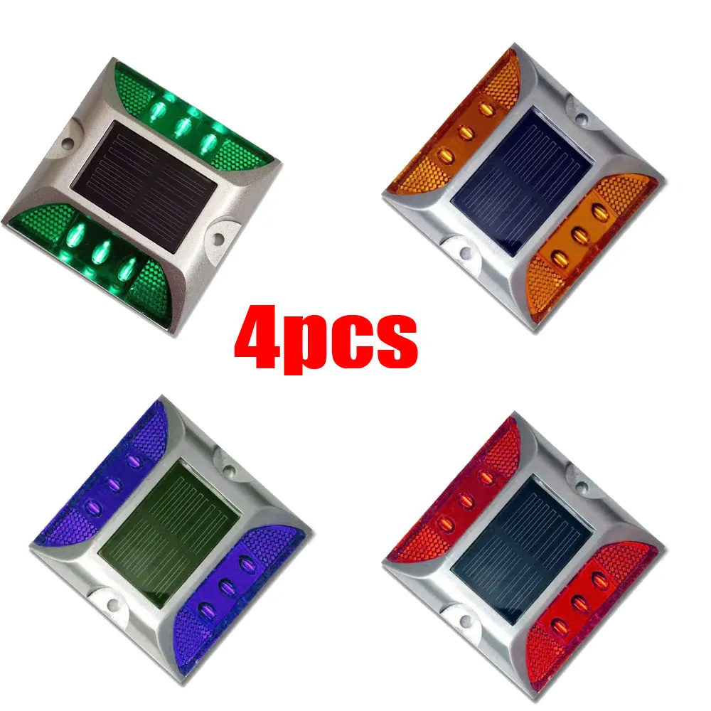 Solar Spike Light Profile Label Led 4 Pc Highway Cast Aluminum Ground Buried Light Flash Road Warning solar ground lights