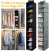 10-Shelf Hanging Shoe Organizer Non-Woven Fabric Hanging Shoe Shelves Multipurpose Foldable Shoes Container Rack Space-Saving 1