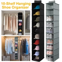 10-Shelf Hanging Shoe Organizer Non-Woven Fabric Hanging Shoe Shelves Multipurpose Foldable Shoes Container Rack Space-Saving 1