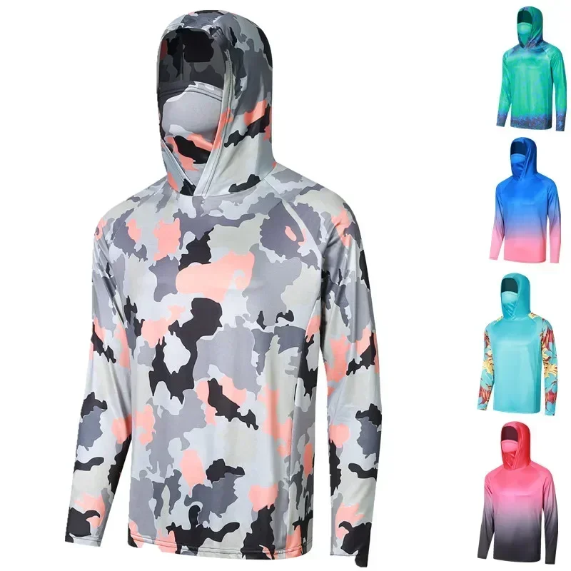 

Камуфляжная рыболовная рубашка, летняя дышащая рыболовная одежда с длинным рукавом и капюшоном, маска для лица, одежда для выступлений и рыбалки