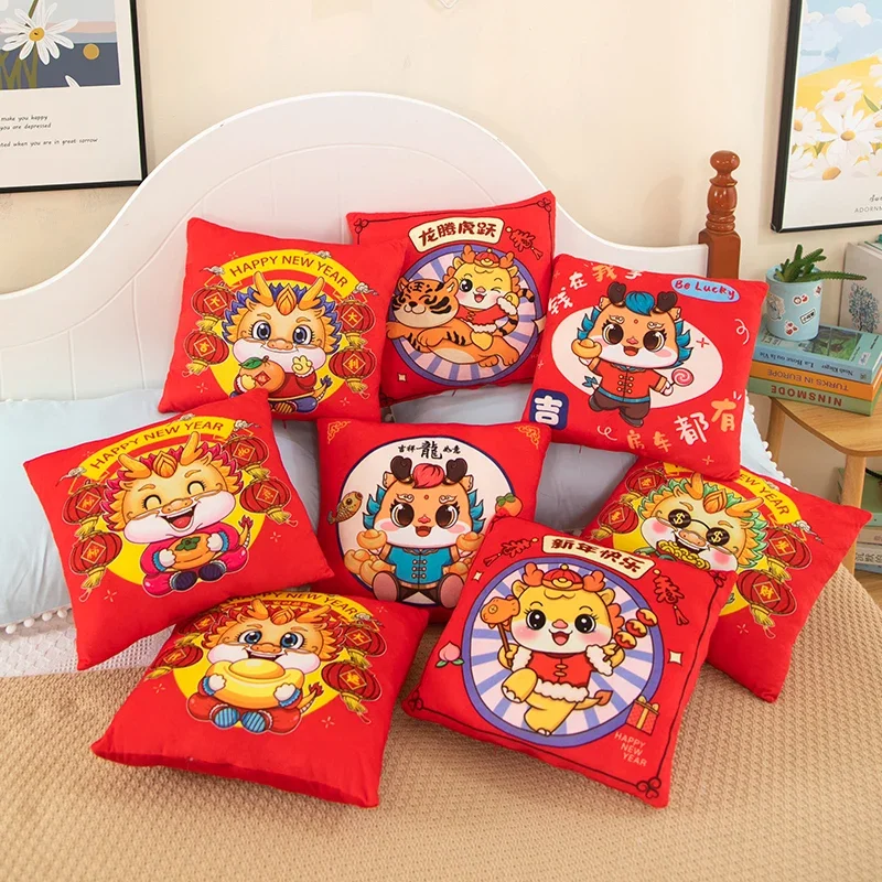 

Подушка-талисман на тему китайского зодиака дракона, плюшевая игрушка, квадратная подушка для дивана, украшение для дома, новогодний подарок, Стич, кавайный