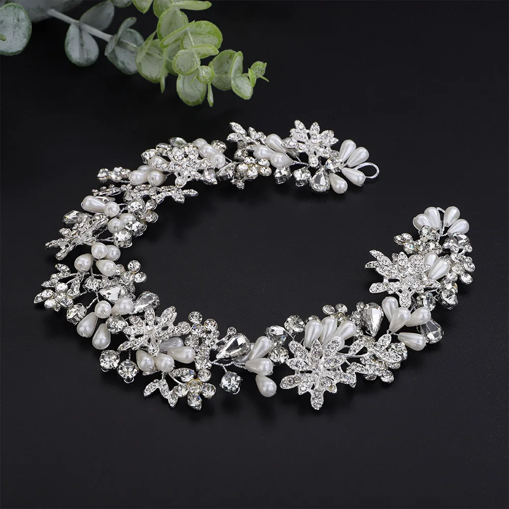 Bridal Hair Accessories Silver Color Rhinestone Bridal Headband Handmade Pearl Party Headpiece Wedding Hair Accessories Women Tiaras Trendy Headdress hair accessories bridal hair accessories