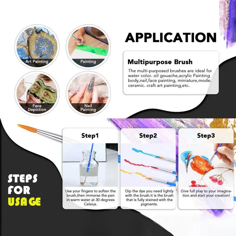 10Pcs/set Painting Brushes Art Round Flat Hair Nylon Hair Paint Brush Pen for Oil Acrylic Watercolor School Art Supplies 4