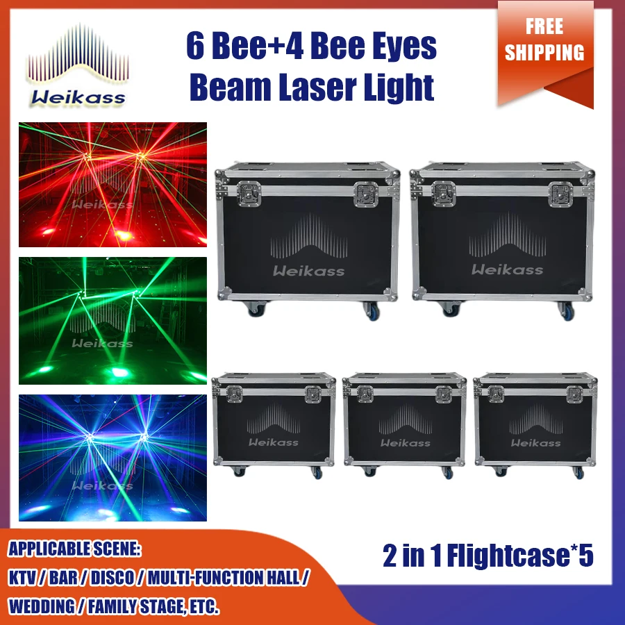 

0 Tax 5Flight Case For 6 Arms 6in1 RGBW LED Moving Head Light By Sound Activated And DMX 512 For DJ Disco Stage