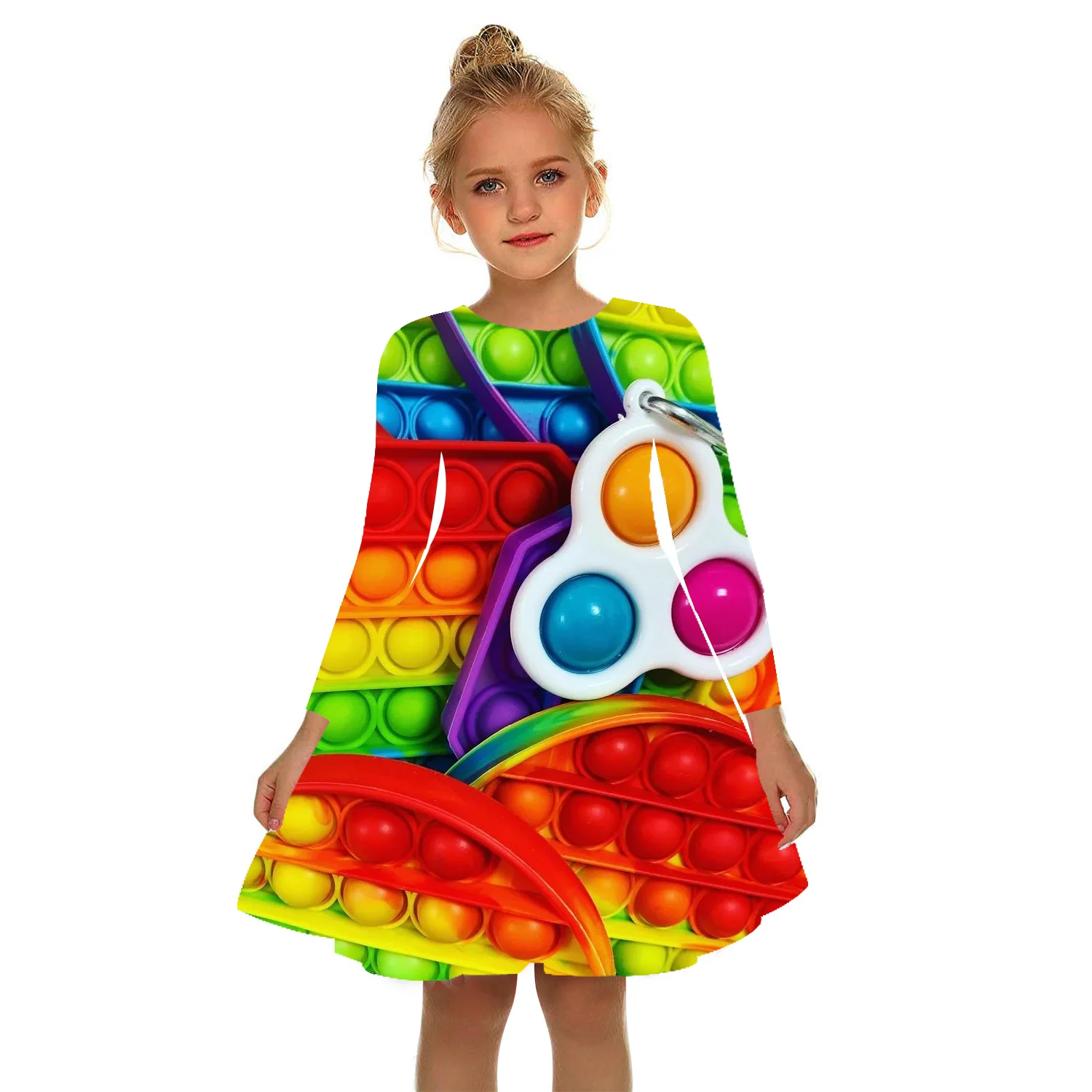 Shiatsu Toy Colorful Circle Summer 3D Print Rainbow Gauze Skirt Color Girls Dress Girl 2-17Y Pink Children Leisure kids Dresses cute baby dresses Dresses