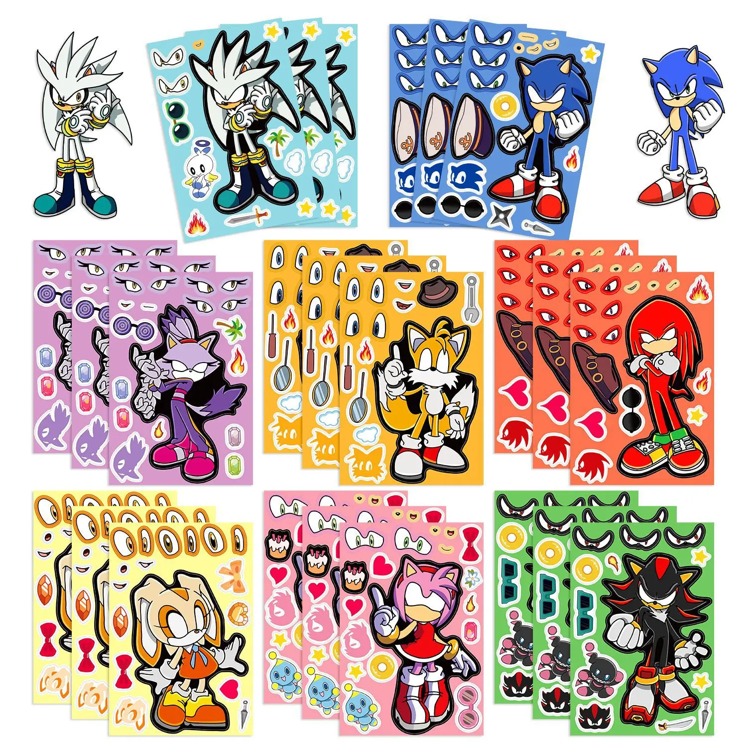 thumbnail image 1 of 8 hojas de pegatinas de rompecabezas de Sonic The Hedgehog, dibujos animados de anime Kawaii, pegatinas para hacer una cara, pegatinas bonitas para hacer tú mismo, juguete para portátil, regalo para n, 1 of 4