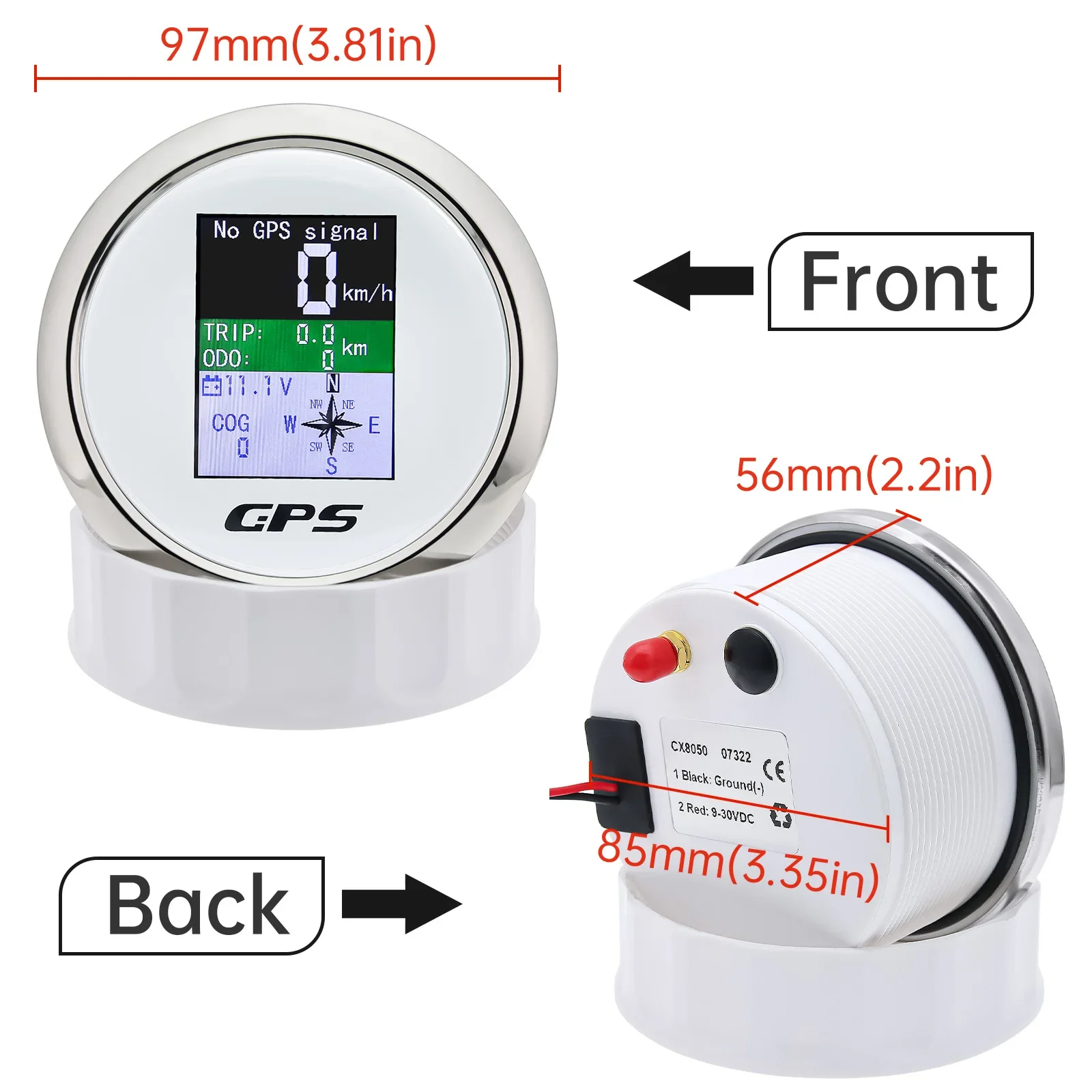 85mm Digital GPS Speedometer Odometer with GPS Antenna TFT Screen IP67 Waterproof Voltmeter for 12V 24V Boat Car Motorcycle speed gauges speed meter