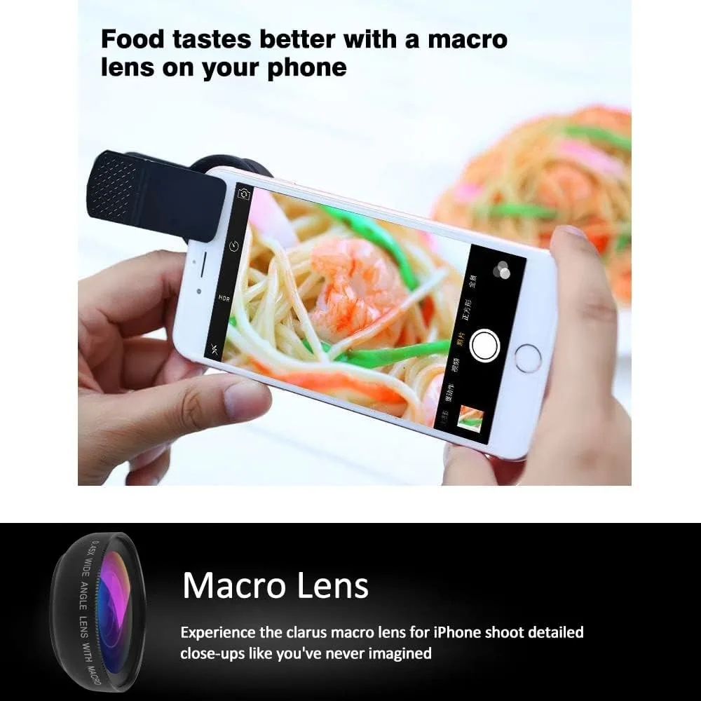 Mobile Phone Lens 2 IN 1 Universal Clip 37mm 0.45X 49uv Super Wide-Angle + Macro HD For iPhone Android