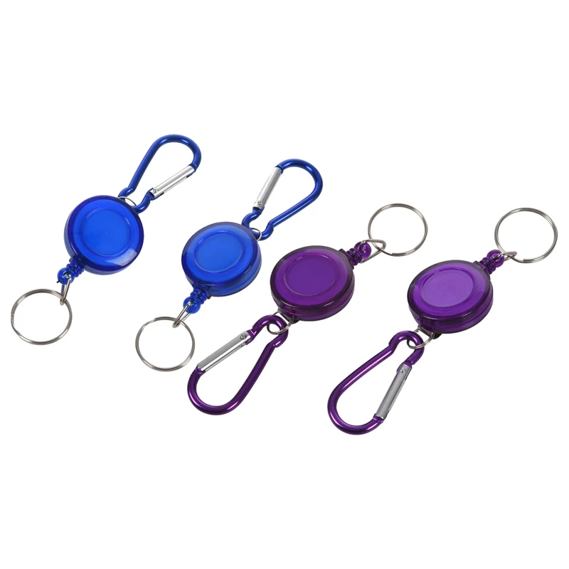 New 2 x Purple Retractable Key Chain Badge Reel Recoil Holder Yoyo Pass ID Card 
