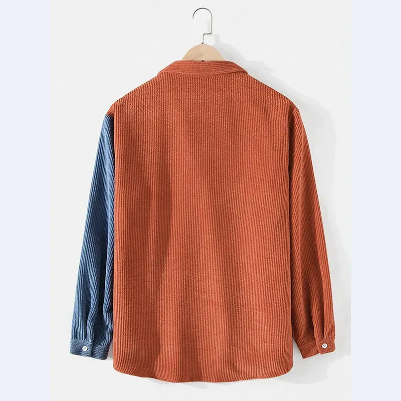 Corduroy Men Shirt Casual Patchwork Lapel Turn Down Button Long Sleeve  Streetwear Leisure Luxury Clothing 2023