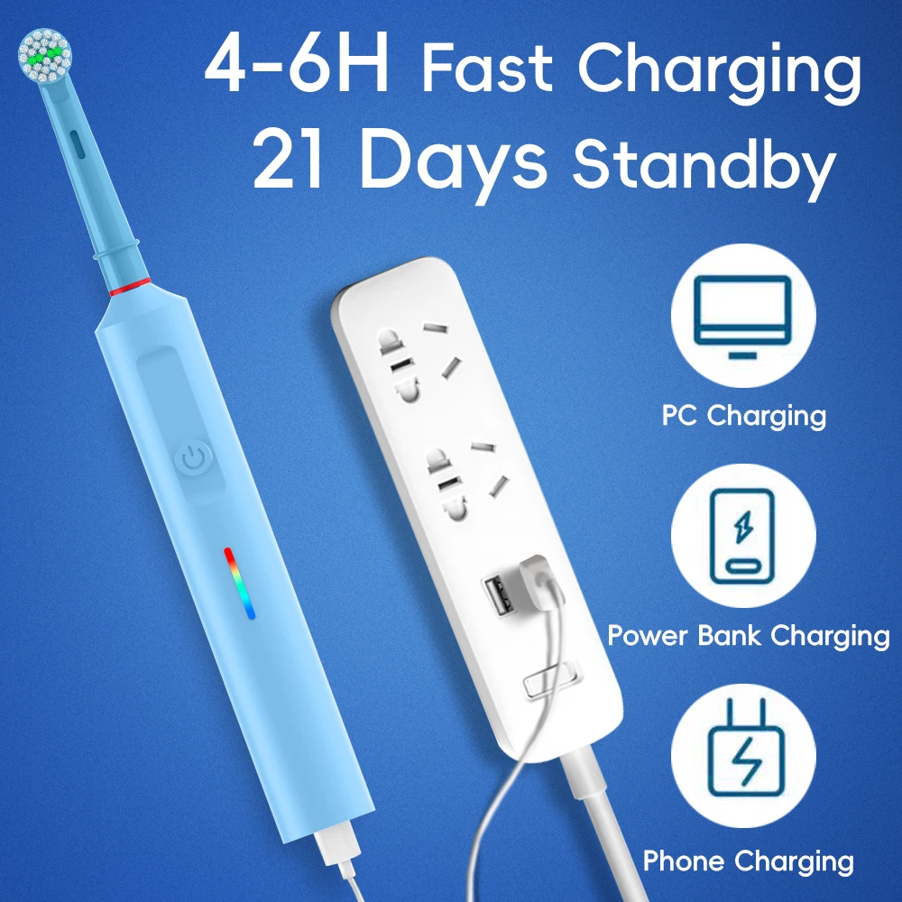 Rechargeable Electric Powered Toothbrush -3 Modes, Travel Case, Protable Electric Toothbrushes Compatible with Oral B Brush Head