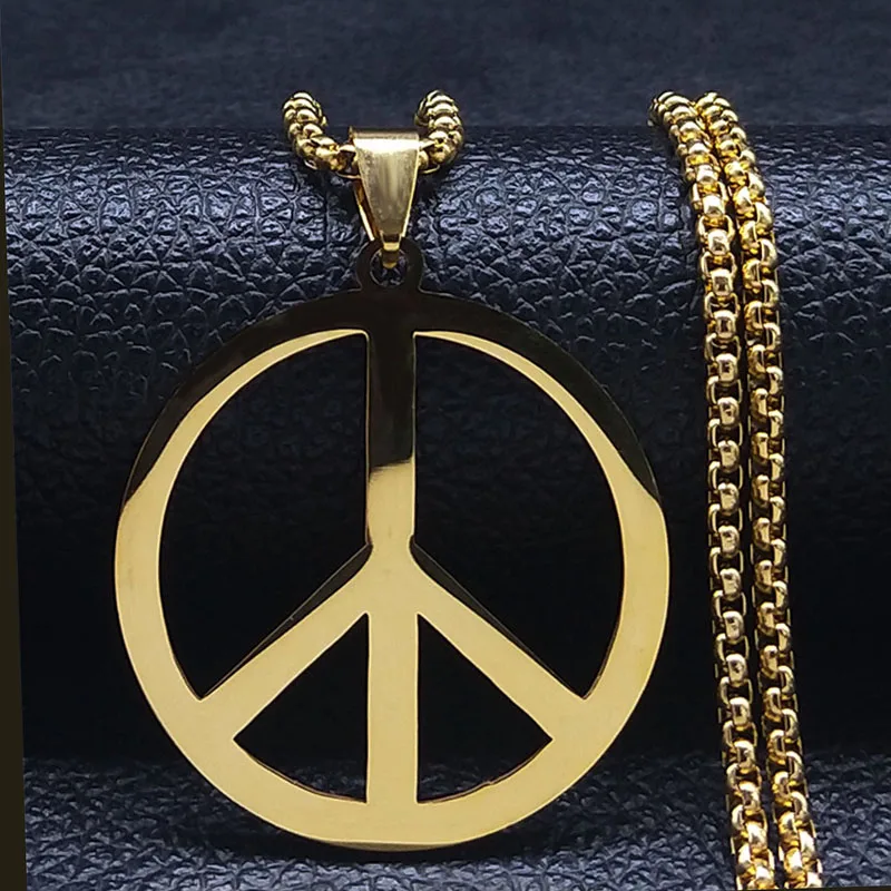 peace Goth Punk Peace Sign Symbol Pendant Necklace Men Black Color